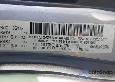 2012 Jeep Grand Cherokee Limited z USA, uszkodzony, nr VIN 1C4RJFBT8CC111767